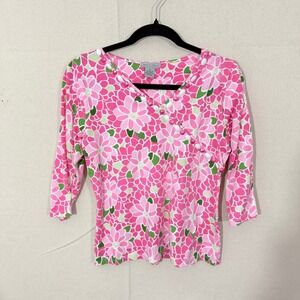Kate & Henry Pink Floral Beaded Neckline 3/4 Sleeve Top Small 5W3217